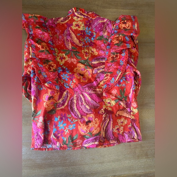 Farm Rio Red Spring Bananas Blouse Medium 100% Cotton - Picture 10 of 12